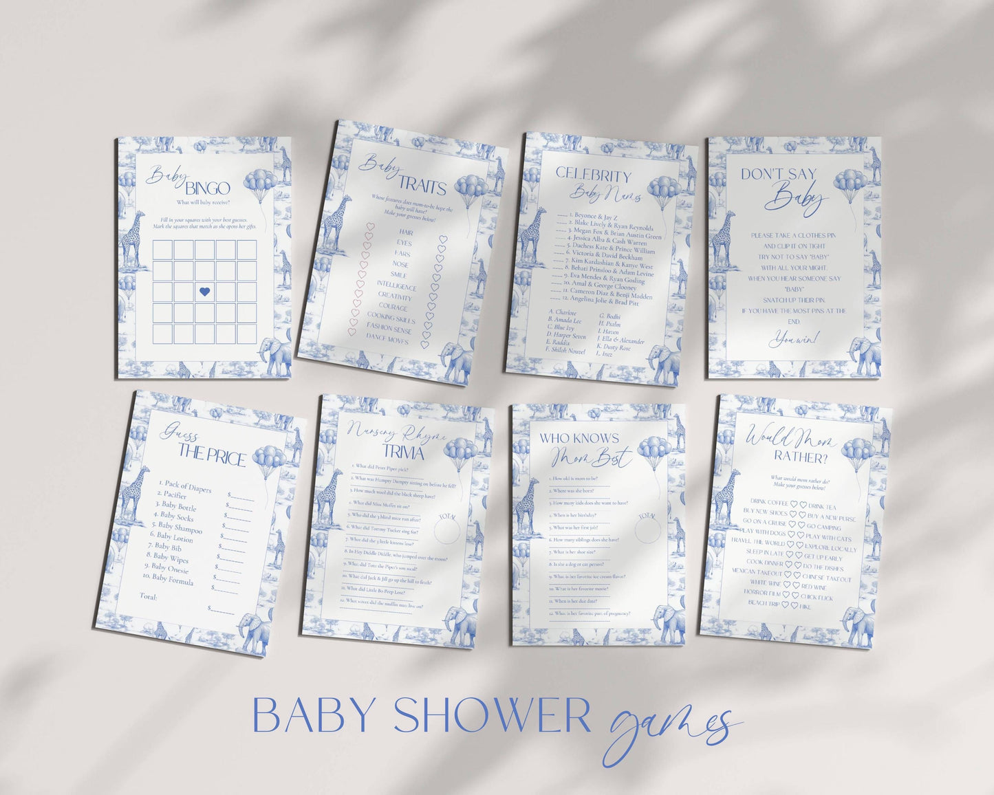 Boy Baby Shower Game Template Chinoiserie Baby Shower Trivia Game Editable Baby Shower Bingo Printable Card Classy Baby Prediction Card Game - LAUMIANstudio