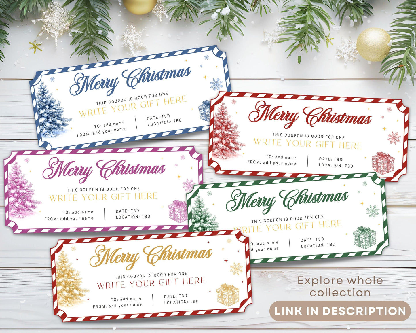 Red Vintage Christmas Gift Voucher Editable Template North Pole Ticket Santa Gift Christmas Ticket Red Christmas Printable Coupon For Mom - LAUMIANstudio