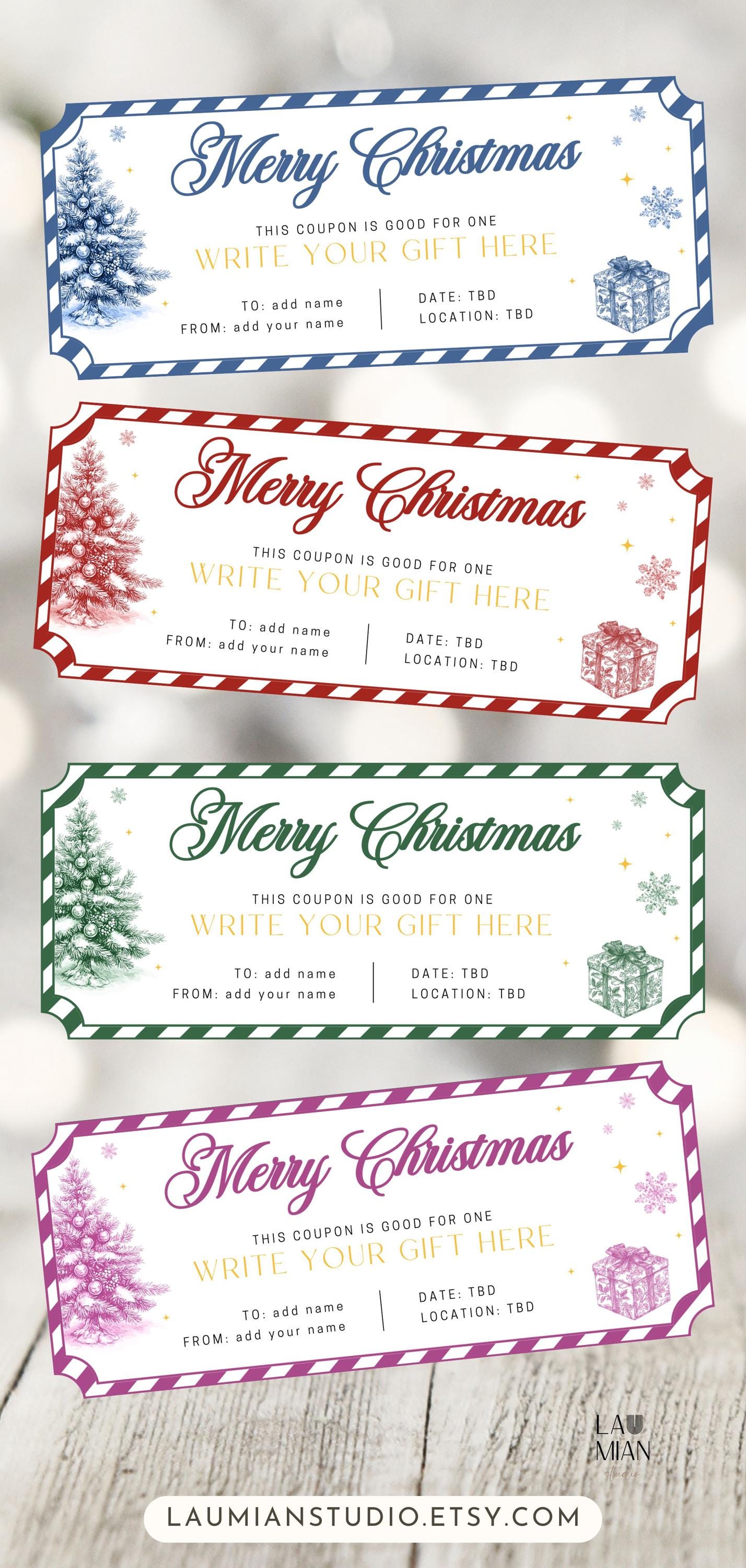 Christmas Party Last Minute Gift Red Holiday Gift Voucher Red Toile Stocking Filler Gift for Her Surprise Coupon Print Home Editable Coupon - LAUMIANstudio