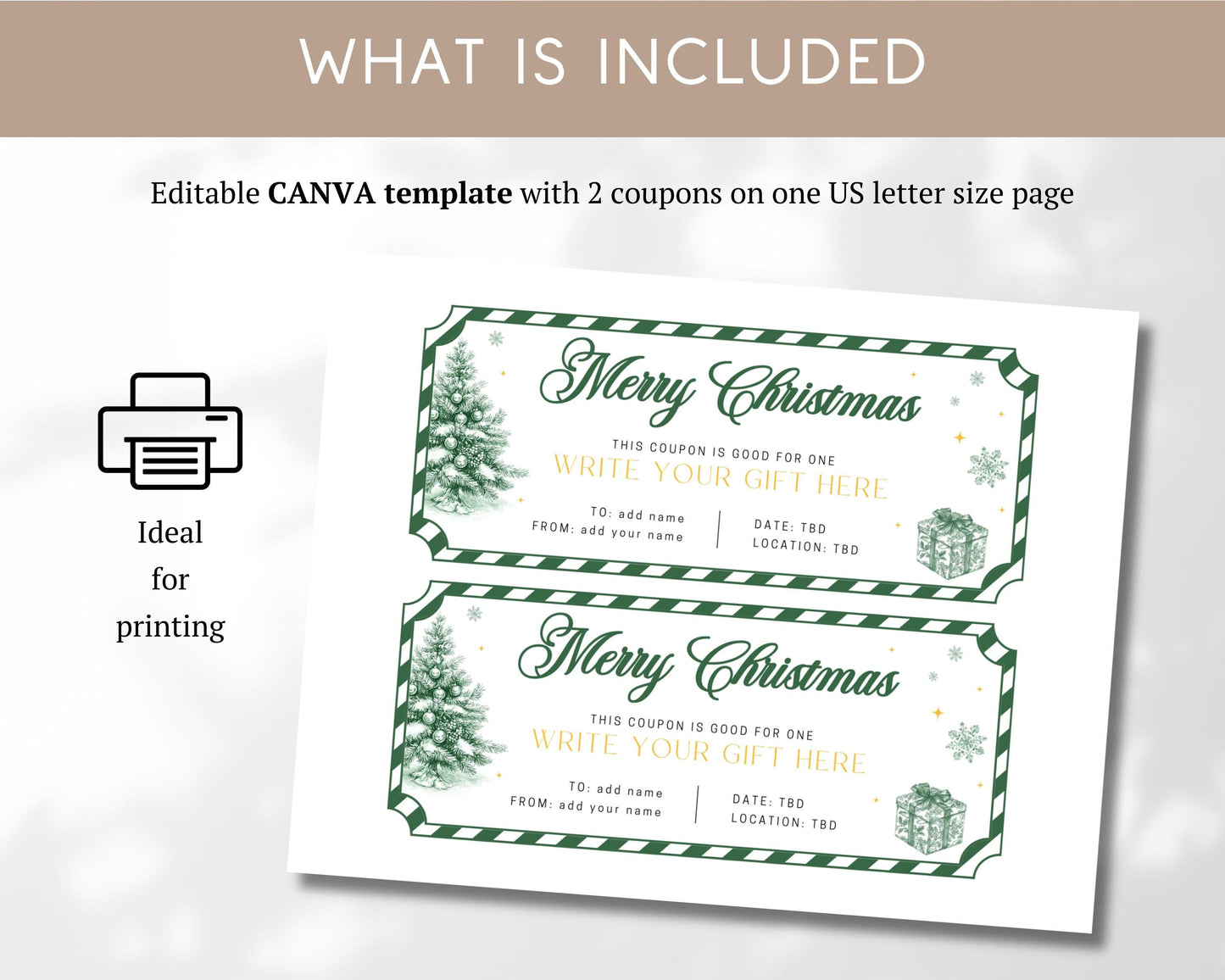 Printable Christmas Green Gift Coupon For Him Green Toile Holiday Coupon Gift Under 10 Christmas Present Daddy Voucher Gift for Grandpa - LAUMIANstudio