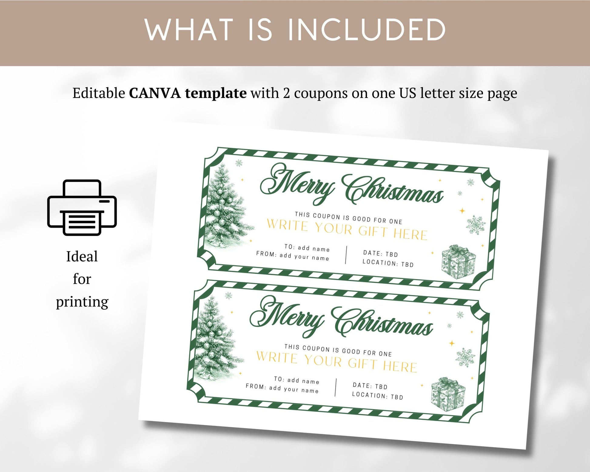 Printable Christmas Green Gift Coupon For Him Green Toile Holiday Coupon Gift Under 10 Christmas Present Daddy Voucher Gift for Grandpa - LAUMIANstudio
