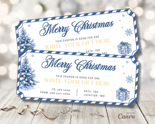 Luxury Blue Christmas Gift Coupon Editable Christmas Gift Coupon Template Canva Printable Holiday Voucher Last Minute Christmas Gift Under 5 - LAUMIANstudio