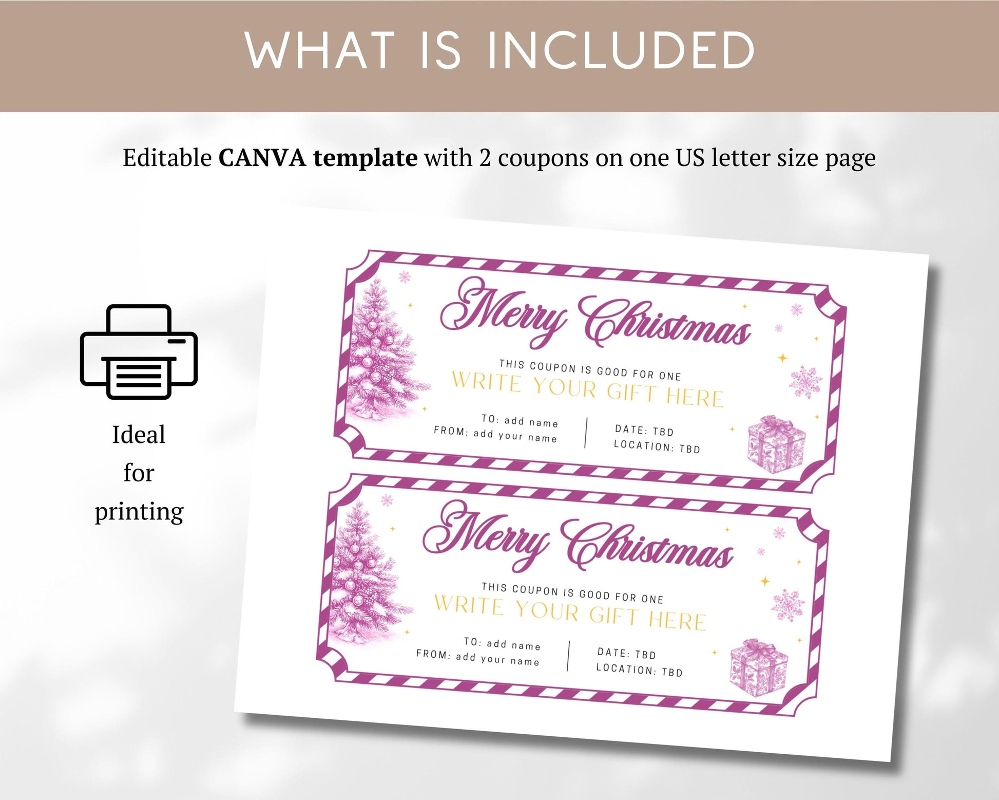 Personalizable Pink Christmas Voucher Template Coupon Gift for Daughter Girly Coupon Pink BFF Christmas Gift Coupon Preppy Holiday Ticket - LAUMIANstudio