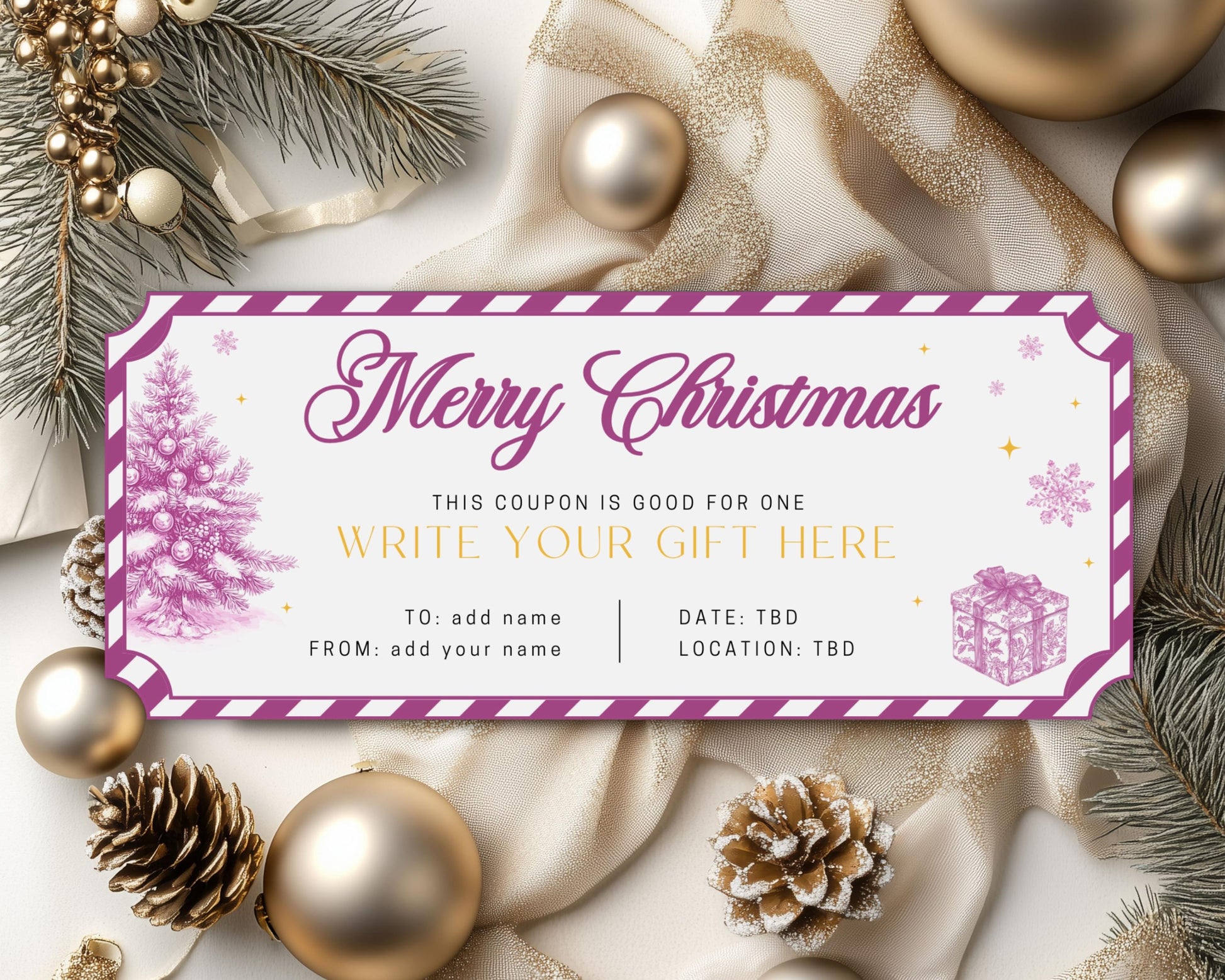 Personalizable Pink Christmas Voucher Template Coupon Gift for Daughter Girly Coupon Pink BFF Christmas Gift Coupon Preppy Holiday Ticket - LAUMIANstudio