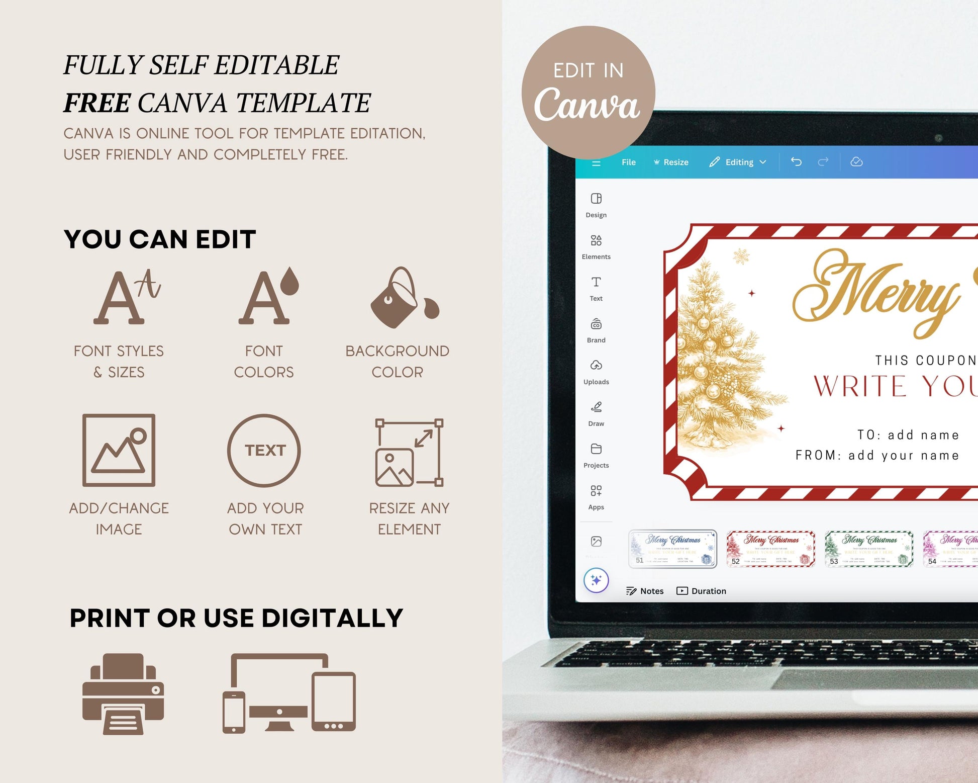 Christmas Gold Gift Coupon Canva Template Printable Voucher Christmas Grandma Gold Coupon Gift Under 5 Trip Surprise Voucher Golden Ticket - LAUMIANstudio