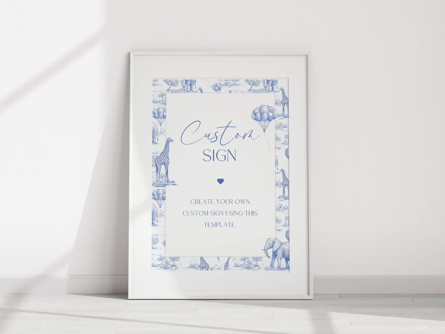 Blue Chinoiserie Custom Sign Printable Template Toile de Jouy Table Sign Toile Safari 1st Birthday Sign Editable Canva Template Sign Shower - LAUMIANstudio