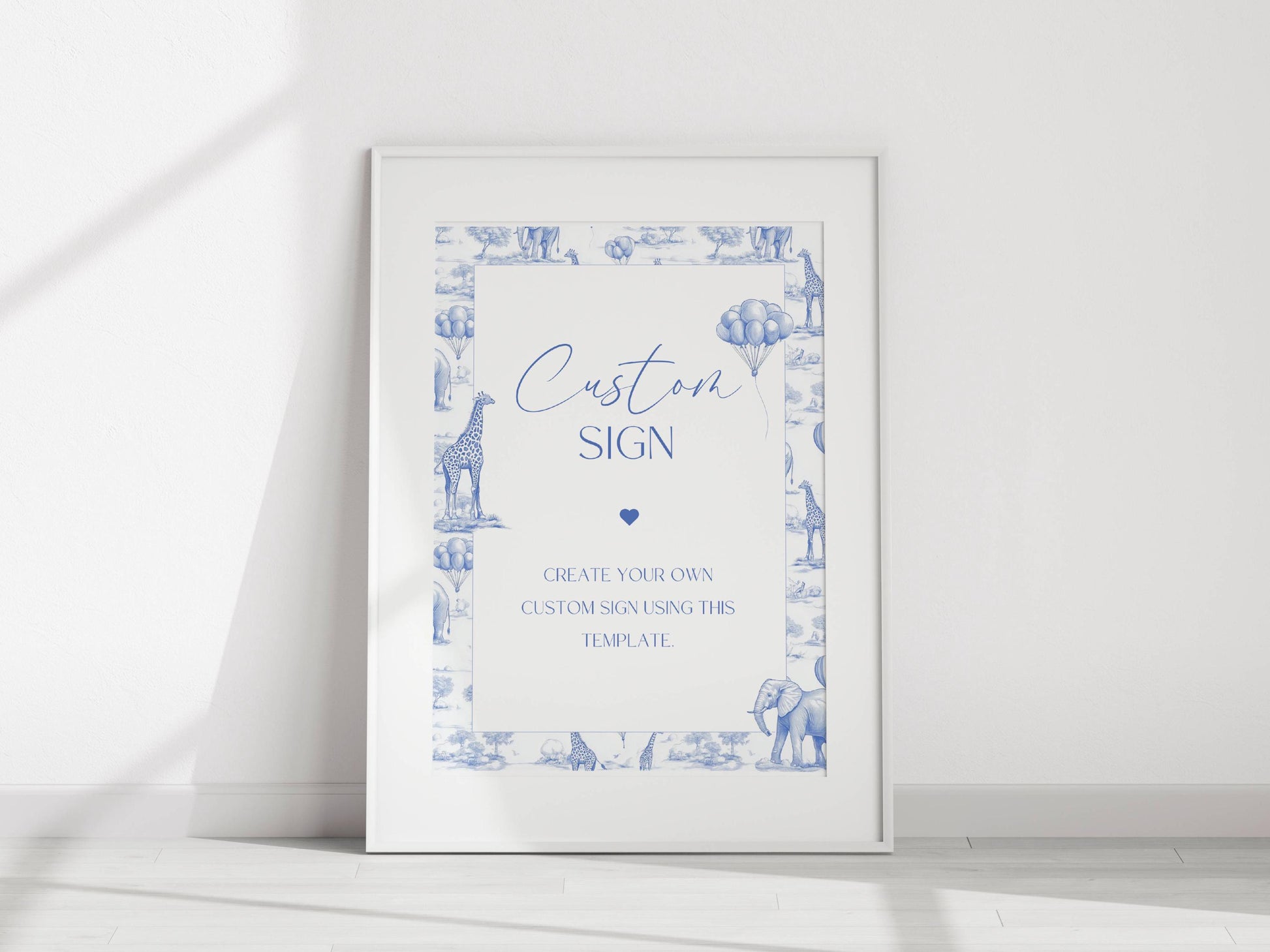 Blue Chinoiserie Custom Sign Printable Template Toile de Jouy Table Sign Toile Safari 1st Birthday Sign Editable Canva Template Sign Shower - LAUMIANstudio