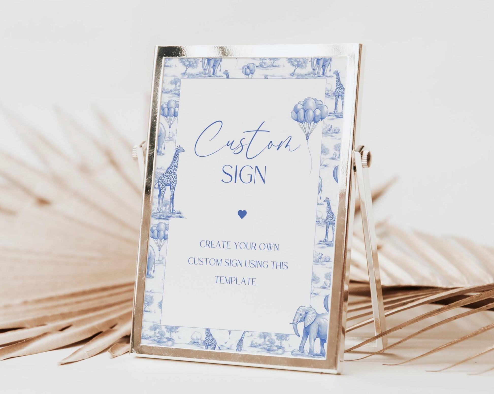Blue Chinoiserie Custom Sign Printable Template Toile de Jouy Table Sign Toile Safari 1st Birthday Sign Editable Canva Template Sign Shower - LAUMIANstudio