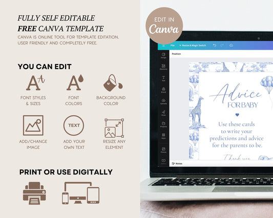 Blue Toile de Jouy Advice for Baby Card Template Chinoiserie Baby Brunch Advice for Baby Sign Blue Safari Toile Sign Advice for Baby Cards - LAUMIANstudio