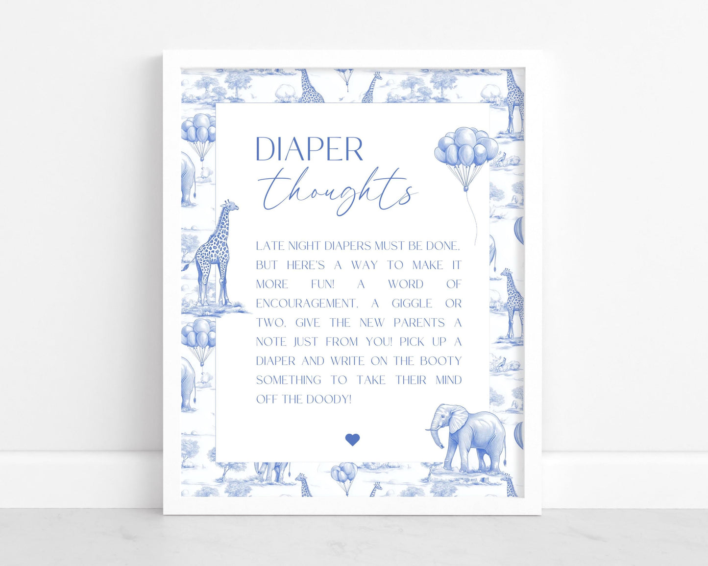 Blue Chinoiserie Baby Shower Diaper Thoughts Sign Printable Template Baby Shower Sign Diaper Thoughts DIY Editable Canva Template Sign - LAUMIANstudio