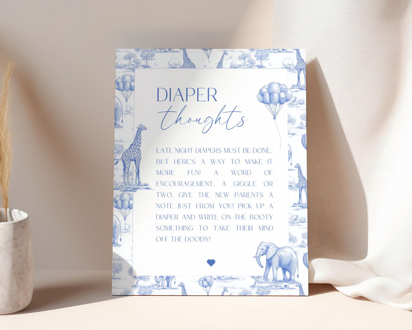 Blue Chinoiserie Baby Shower Diaper Thoughts Sign Printable Template Baby Shower Sign Diaper Thoughts DIY Editable Canva Template Sign - LAUMIANstudio