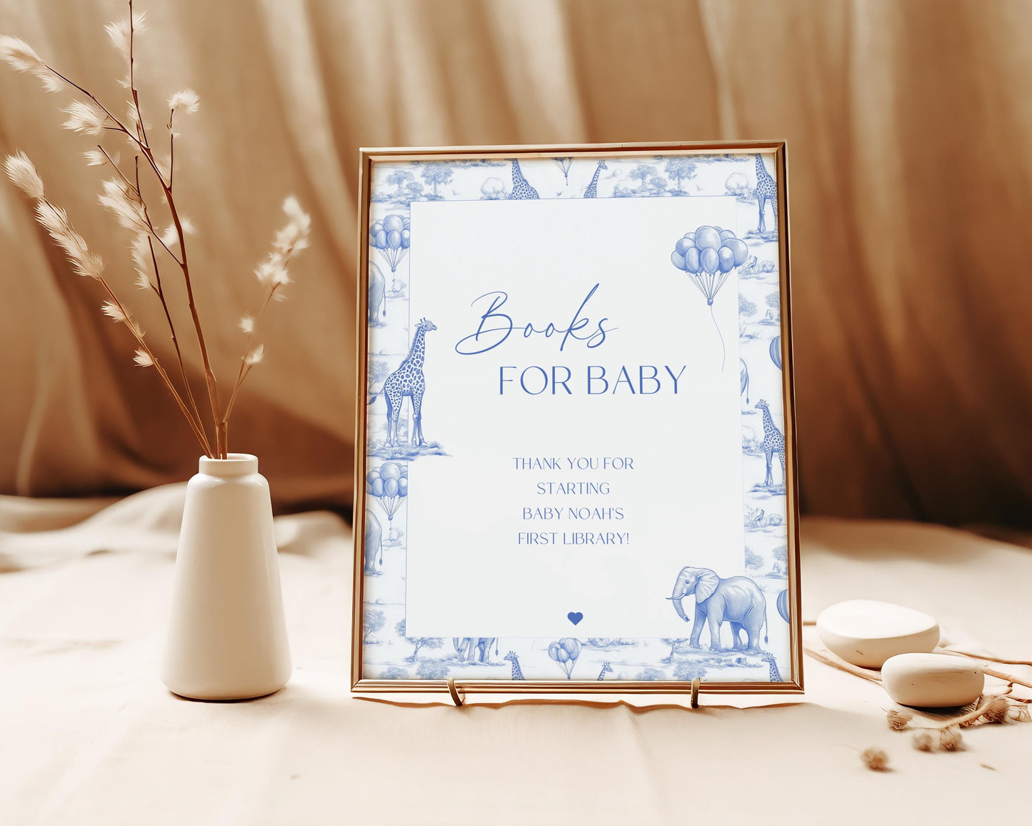 Safari Toile Baby Shower Sign Bundle Elegant Baby Shower Sign French Blue Decor Baby Boy Shower Printable Sign to Frame Baby Shower Party - LAUMIANstudio