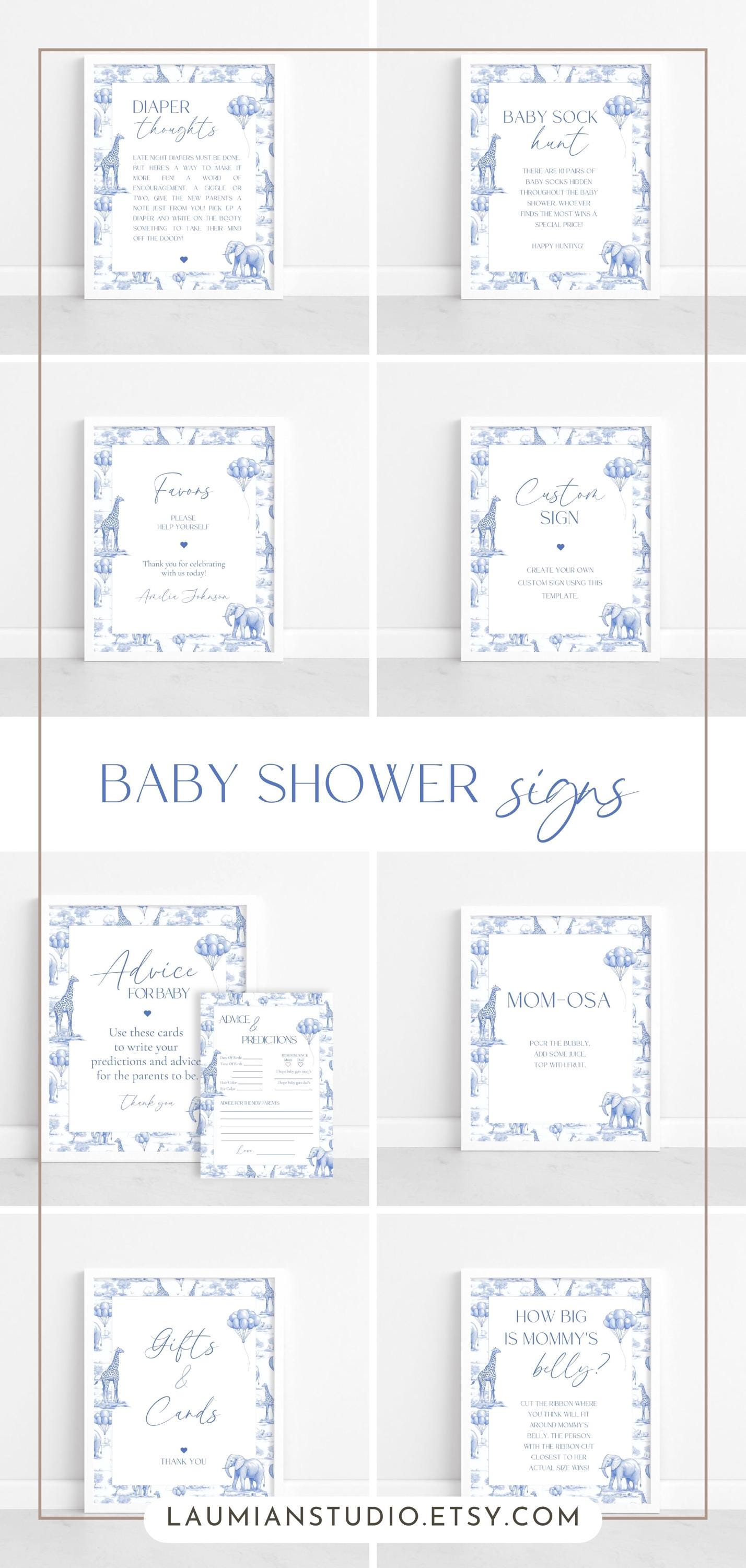 Safari Toile Baby Shower Sign Bundle Elegant Baby Shower Sign French Blue Decor Baby Boy Shower Printable Sign to Frame Baby Shower Party - LAUMIANstudio
