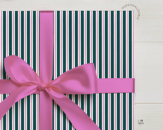 Christmas Stripey Wrapping Paper Green Pink Christmas Gift Wrap Elegant Girly Chrismas Preppy Gift Wrap Birthday Luxury Gift Wrap Stripes - LAUMIANstudio