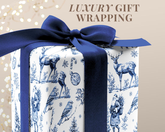 Elegant Christmas Toile Wrapping Paper Vintage Toile Gift Wrapping Paper Roll Luxury Christmas Gift Wrap Christmas Toile Present Wrap Blue - LAUMIANstudio