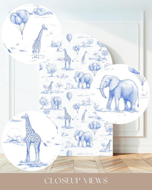 Toile de Jouy Arch Backdrop Elegant Blue Safari Toile Baby Birthday Party Chinoiserie Large Decoration Luxury First Birthday Party Prop - LAUMIANstudio