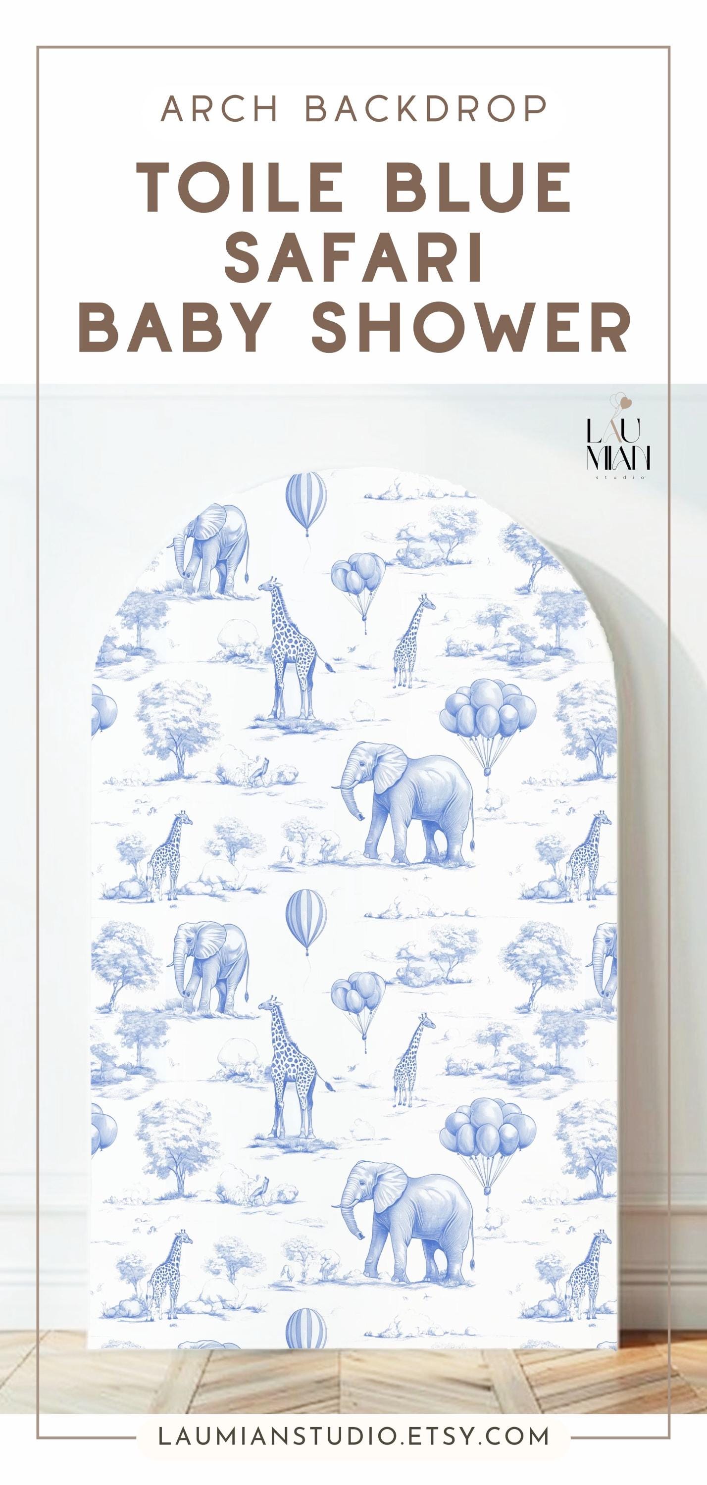 Toile de Jouy Arch Backdrop Elegant Blue Safari Toile Baby Birthday Party Chinoiserie Large Decoration Luxury First Birthday Party Prop - LAUMIANstudio