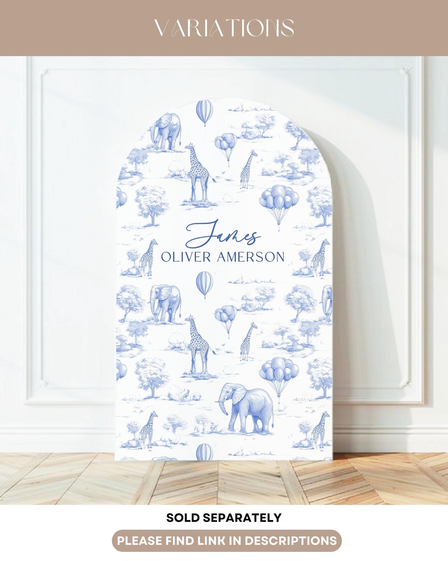 Toile de Jouy Arch Backdrop Elegant Blue Safari Toile Baby Birthday Party Chinoiserie Large Decoration Luxury First Birthday Party Prop - LAUMIANstudio