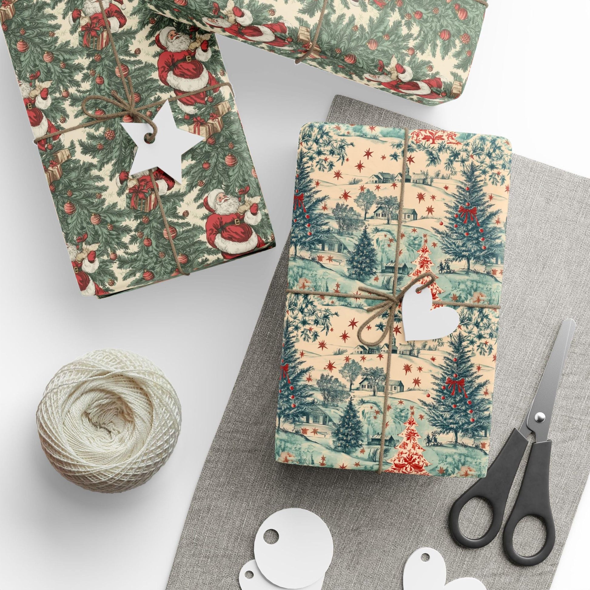 Vintage Toile Christmas Gift Wrap Holiday Vintage Wrapping Paper Blue and Red Retro Christmas Wrapping Paper Roll Traditional Xmas Gift Wrap - LAUMIANstudio