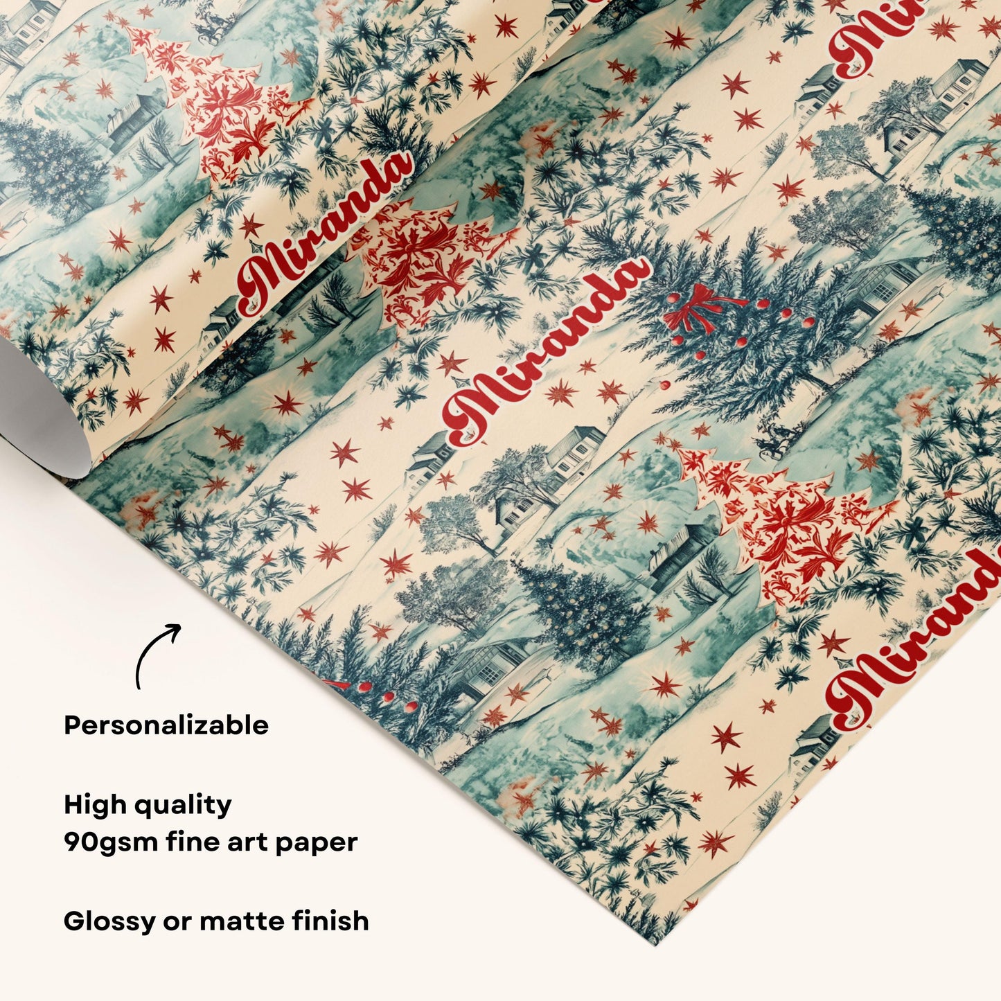 Vintage Toile Christmas Gift Wrap Holiday Vintage Wrapping Paper Blue and Red Retro Christmas Wrapping Paper Roll Traditional Xmas Gift Wrap - LAUMIANstudio