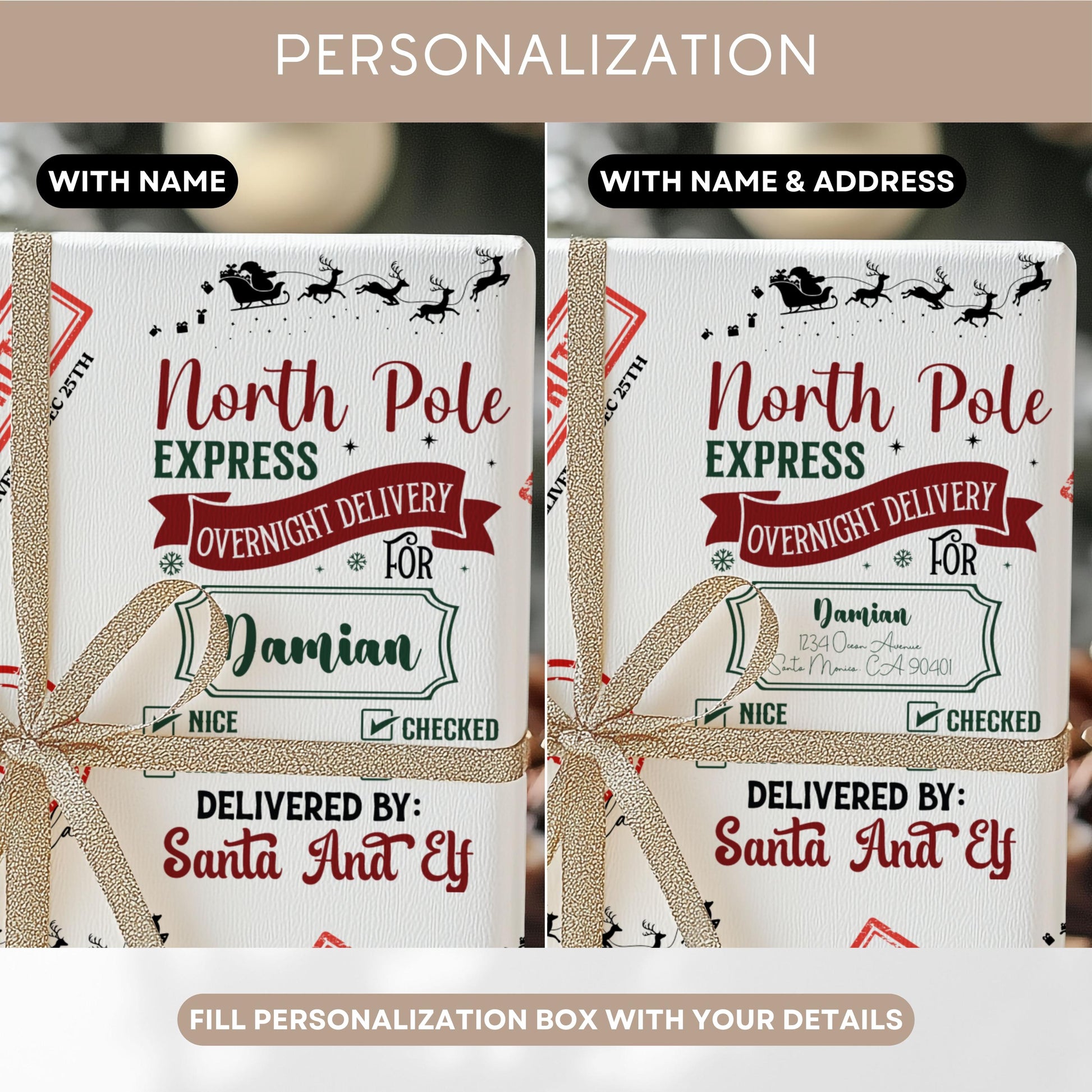 Personalizable Santa Delivery Wrapping Paper Priority Christmas Delivery Gift Wrap with Address Santa Wrapping Paper Roll for Son Grandson - LAUMIANstudio