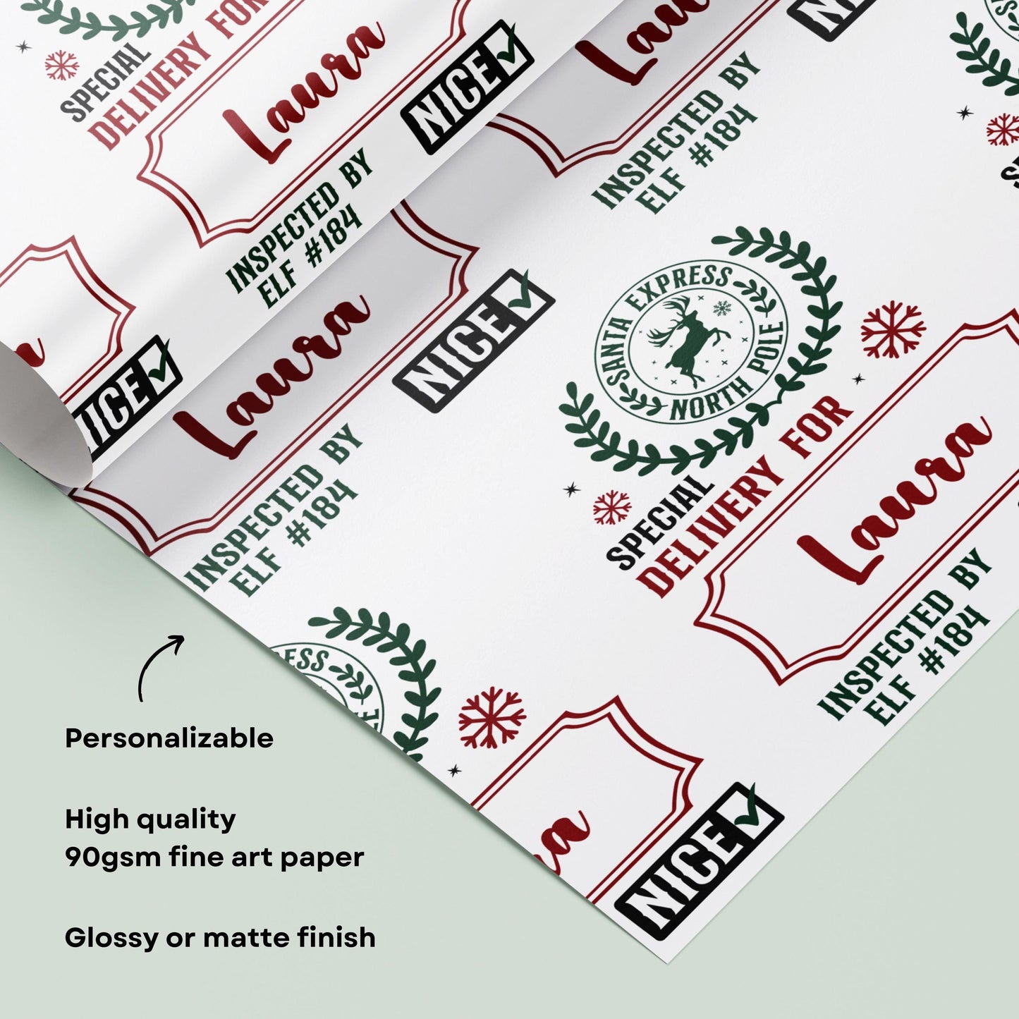 Custom Name Santa Delivery Wrapping Paper Roll Christmas Gift Delivered from Santa Wrapping Paper Girl Santa Express North Pole Gift Wrap - LAUMIANstudio