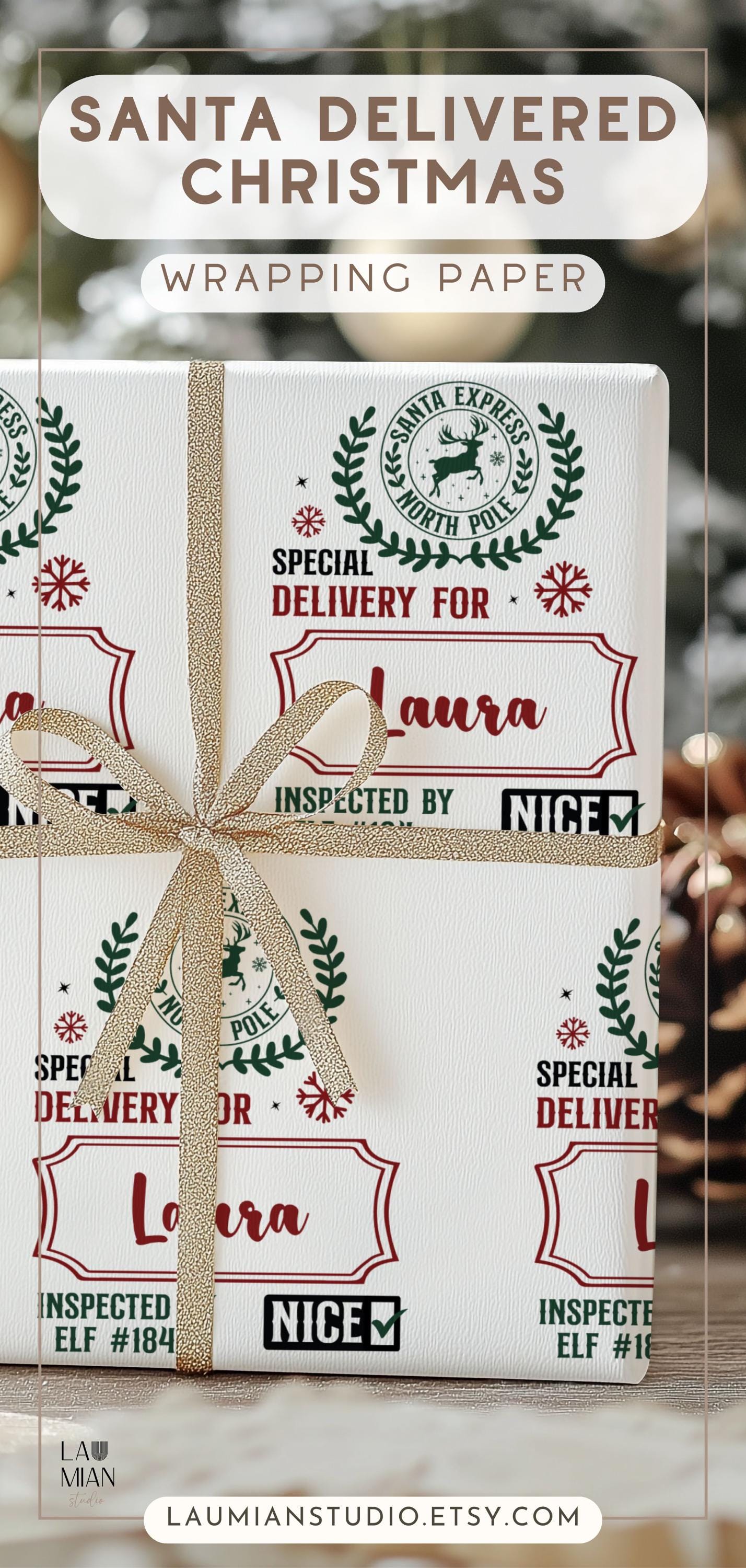 Custom Name Santa Delivery Wrapping Paper Roll Christmas Gift Delivered from Santa Wrapping Paper Girl Santa Express North Pole Gift Wrap - LAUMIANstudio