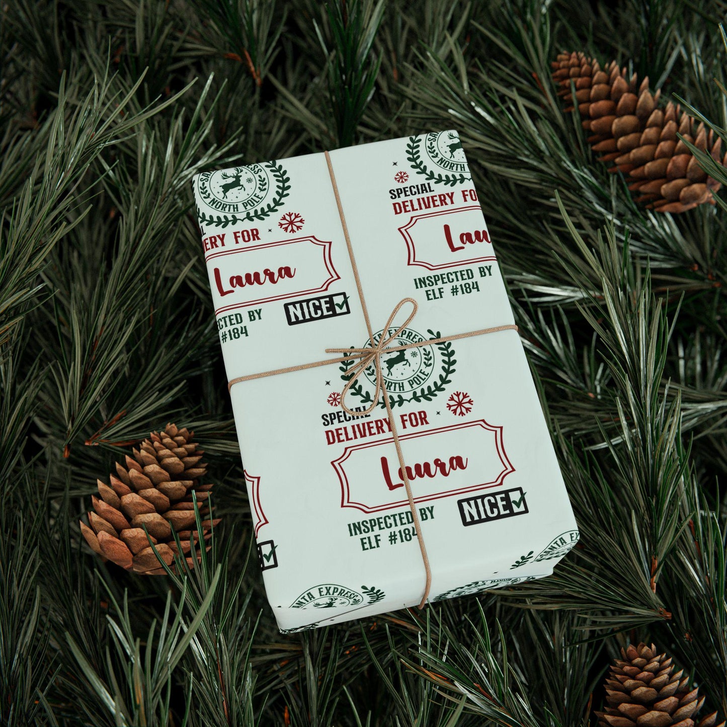 Custom Name Santa Delivery Wrapping Paper Roll Christmas Gift Delivered from Santa Wrapping Paper Girl Santa Express North Pole Gift Wrap - LAUMIANstudio
