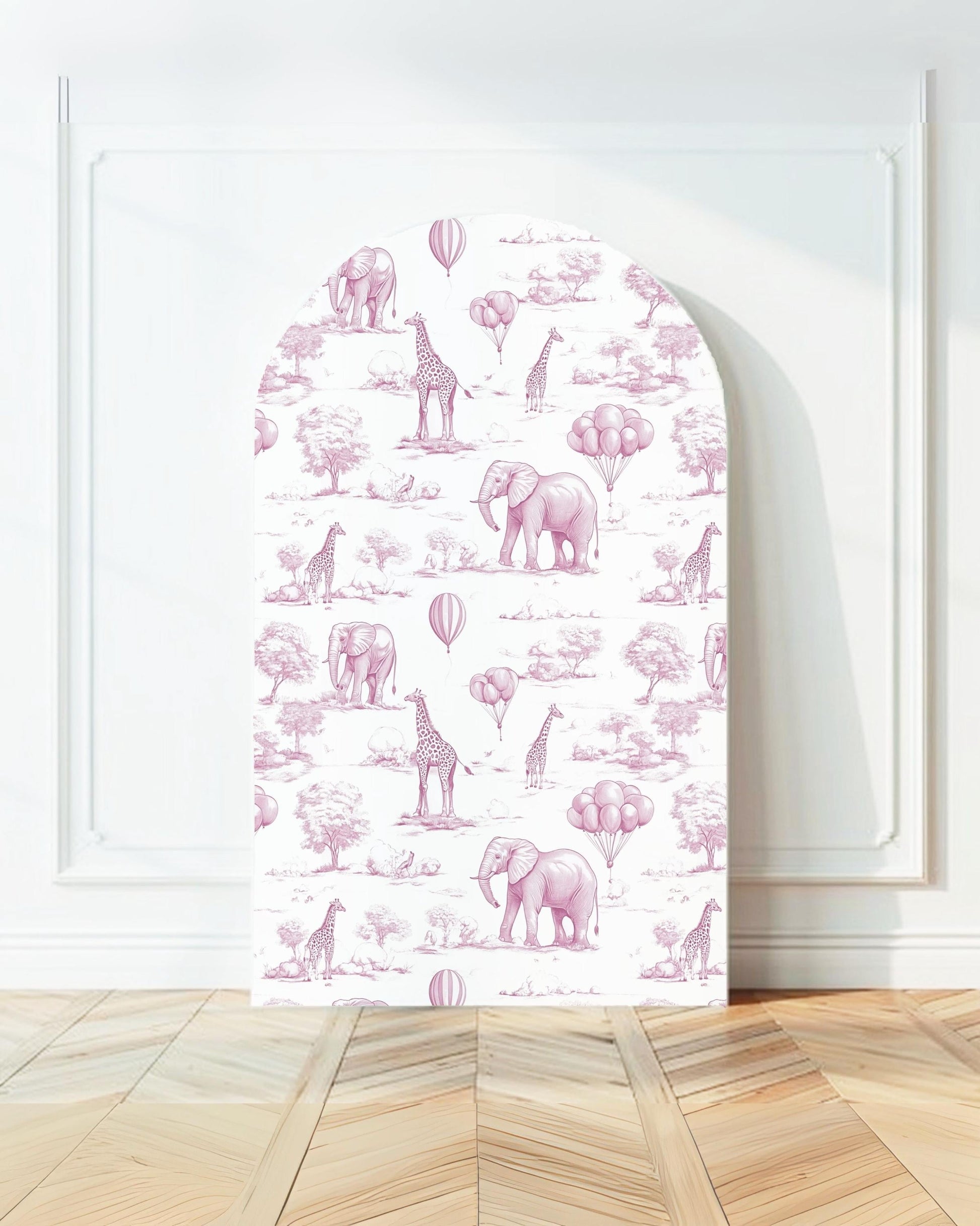 Baby Shower Arch Backdrop Elegant Pink Toile de Jouy Backdrop Baby Girl Shower Decor Safari Chinoiserie Arch Baby Shower Party Prop Print - LAUMIANstudio