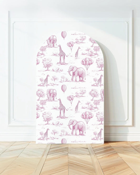 Baby Shower Arch Backdrop Elegant Pink Toile de Jouy Backdrop Baby Girl Shower Decor Safari Chinoiserie Arch Baby Shower Party Prop Print - LAUMIANstudio
