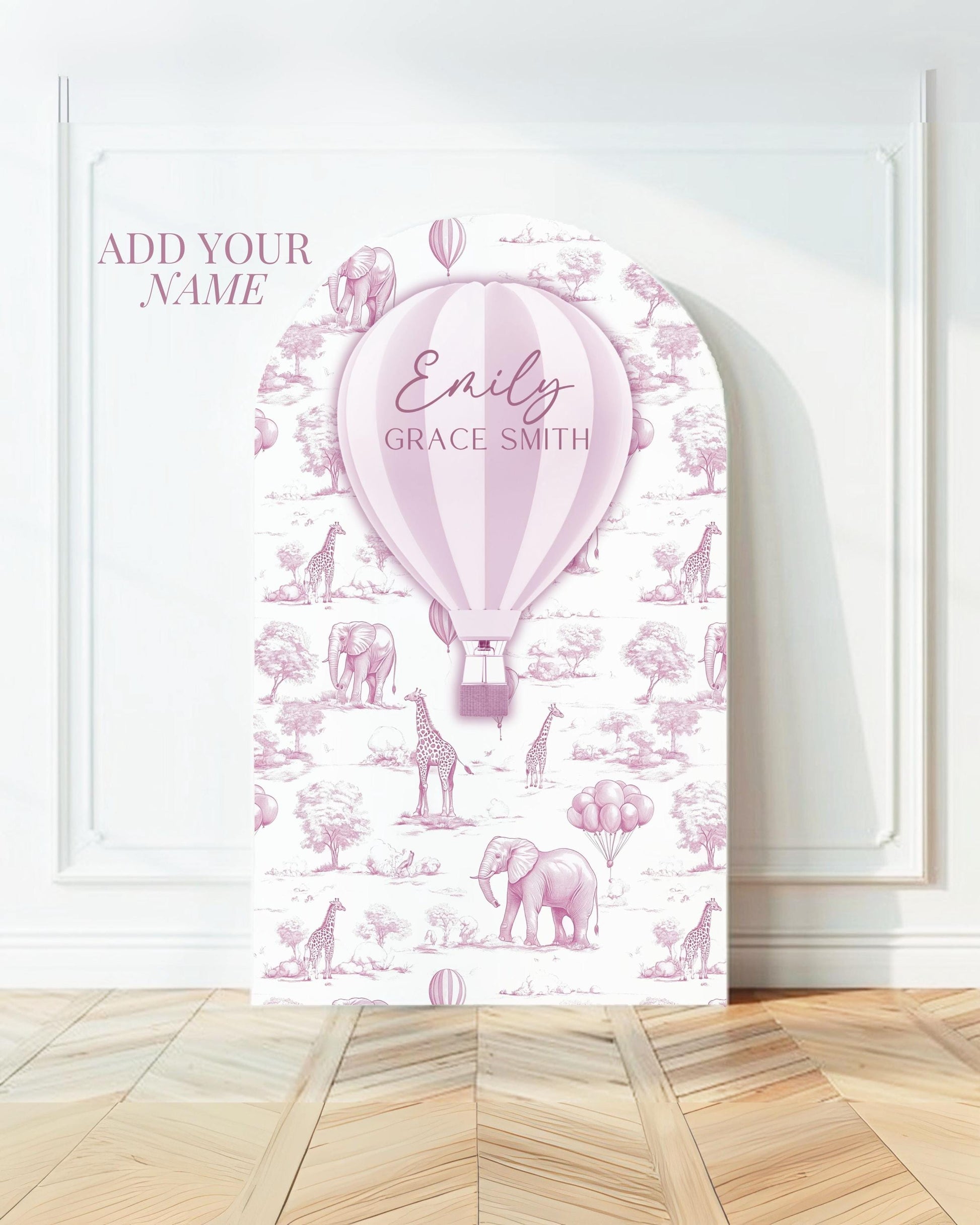Personalized Hot Air Ballon Arch Backdrop Pink Girl Baby Shower Arch Sign Party Printable Decor Pink Toile Backdrop It Is a Girl Party Sign - LAUMIANstudio