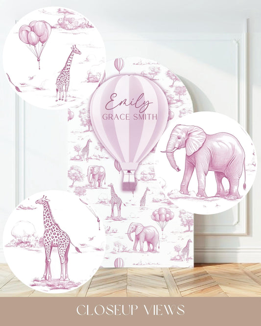 Personalized Hot Air Ballon Arch Backdrop Pink Girl Baby Shower Arch Sign Party Printable Decor Pink Toile Backdrop It Is a Girl Party Sign - LAUMIANstudio