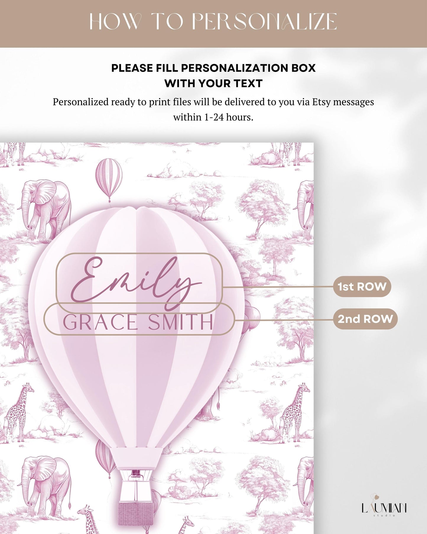 Personalized Hot Air Ballon Arch Backdrop Pink Girl Baby Shower Arch Sign Party Printable Decor Pink Toile Backdrop It Is a Girl Party Sign - LAUMIANstudio