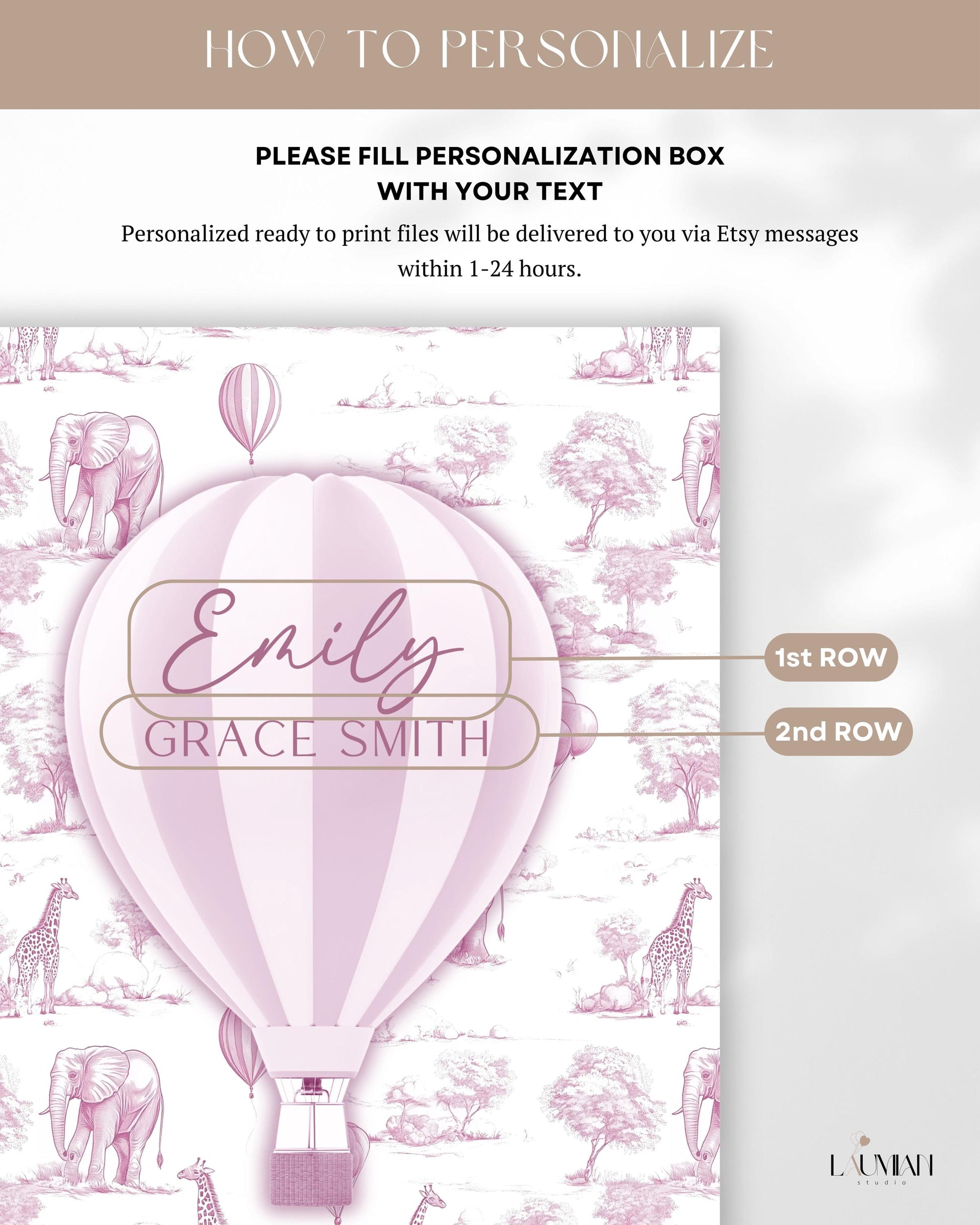 Personalized Hot Air Ballon Arch Backdrop Pink Girl Baby Shower Arch Sign Party Printable Decor Pink Toile Backdrop It Is a Girl Party Sign - LAUMIANstudio