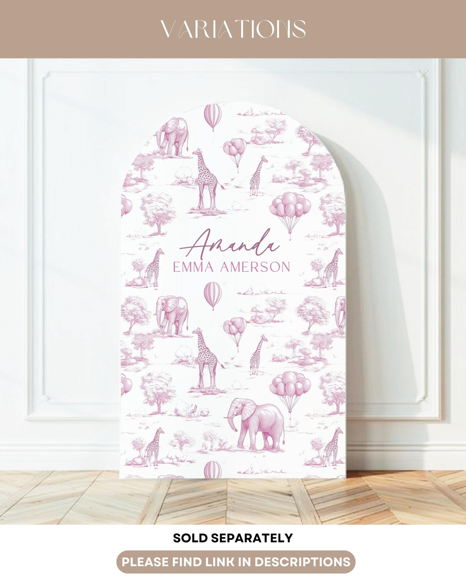 Personalized Hot Air Ballon Arch Backdrop Pink Girl Baby Shower Arch Sign Party Printable Decor Pink Toile Backdrop It Is a Girl Party Sign - LAUMIANstudio