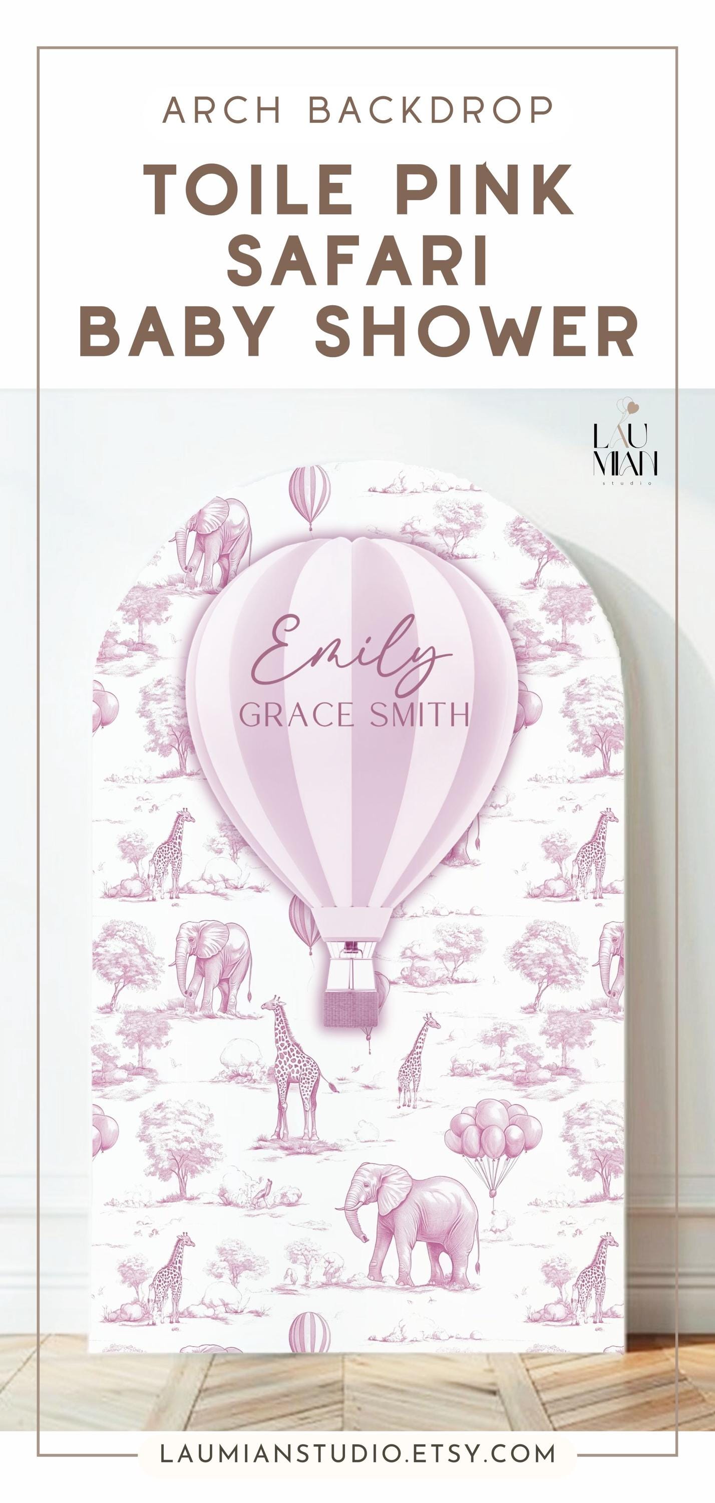 Personalized Hot Air Ballon Arch Backdrop Pink Girl Baby Shower Arch Sign Party Printable Decor Pink Toile Backdrop It Is a Girl Party Sign - LAUMIANstudio