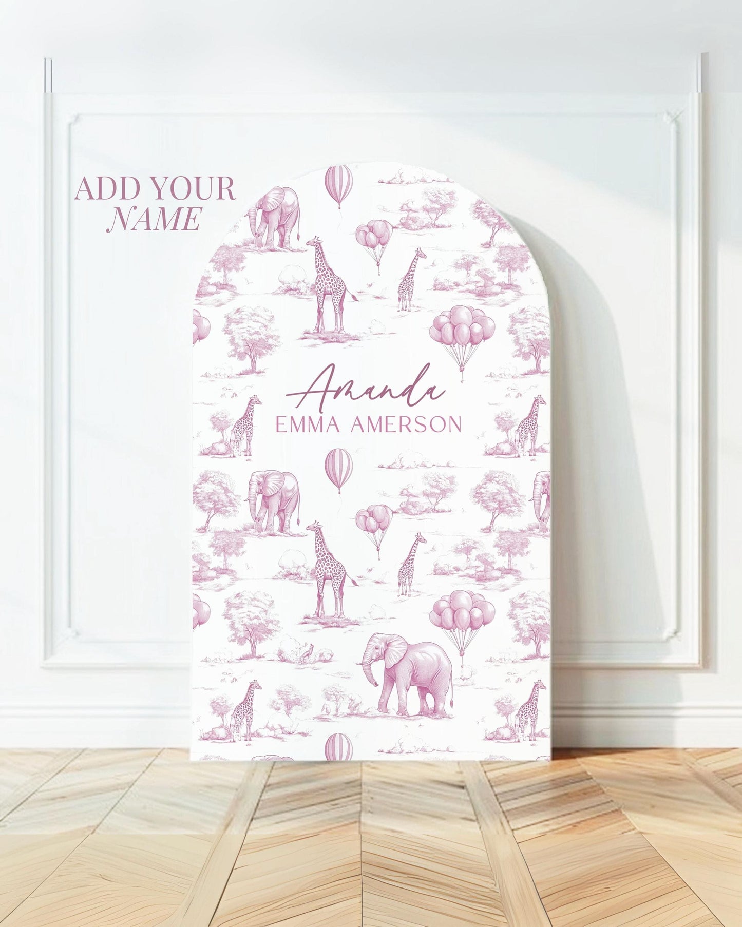 Personalized Pink Toile Safari Arch Panel DIY Baby Shower Giant Decor Pink Baby Girl Baby Shower Toile Arch Backdrop Baby Shower Billboard - LAUMIANstudio