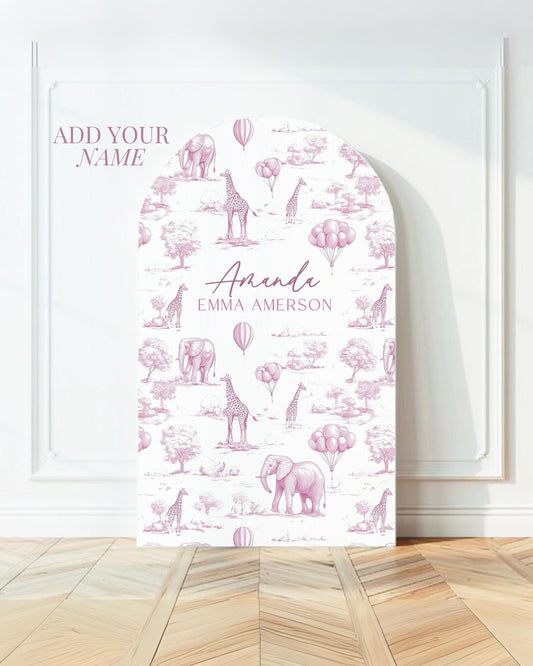 Personalized Pink Toile Safari Arch Panel DIY Baby Shower Giant Decor Pink Baby Girl Baby Shower Toile Arch Backdrop Baby Shower Billboard - LAUMIANstudio