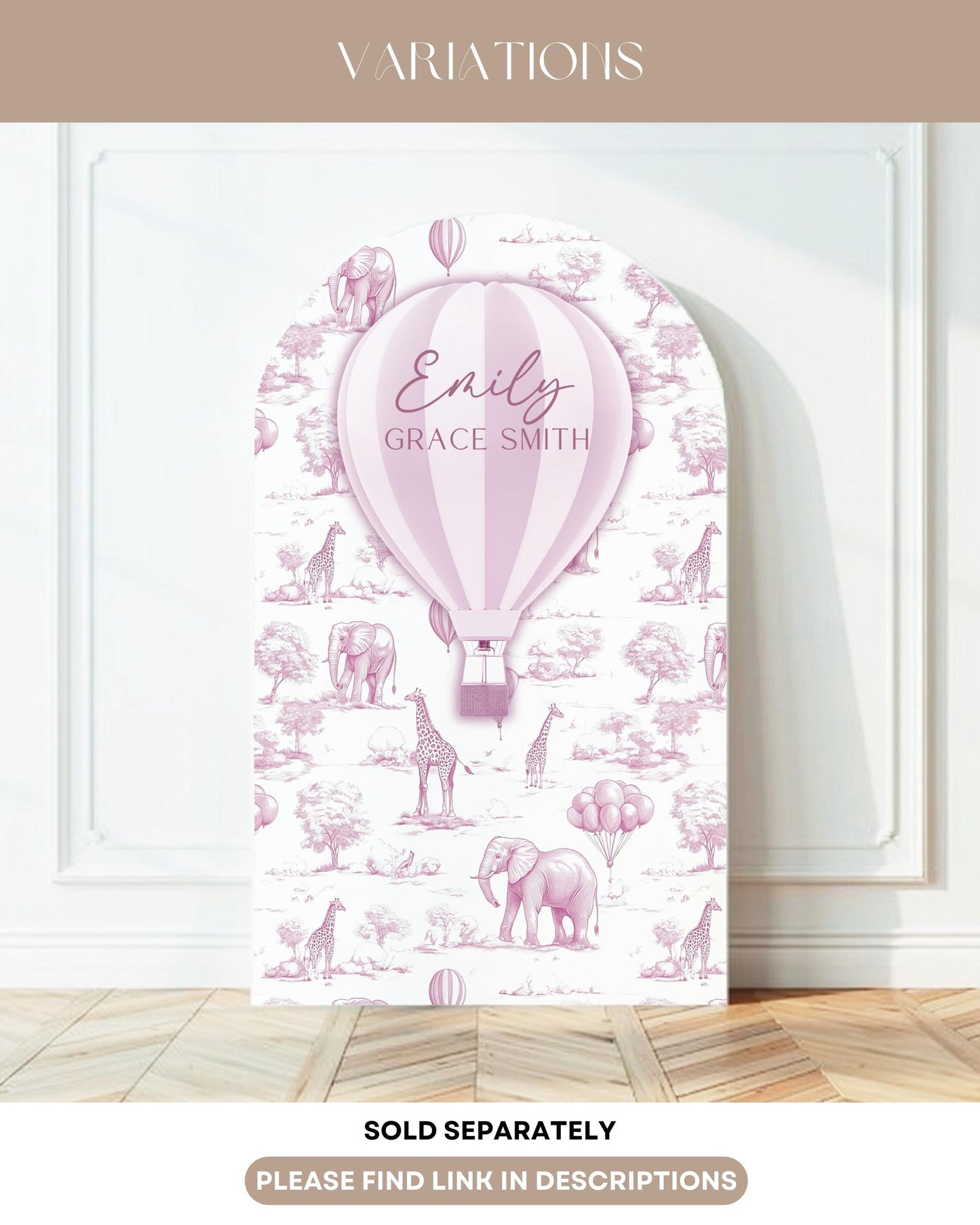Personalized Pink Toile Safari Arch Panel DIY Baby Shower Giant Decor Pink Baby Girl Baby Shower Toile Arch Backdrop Baby Shower Billboard - LAUMIANstudio