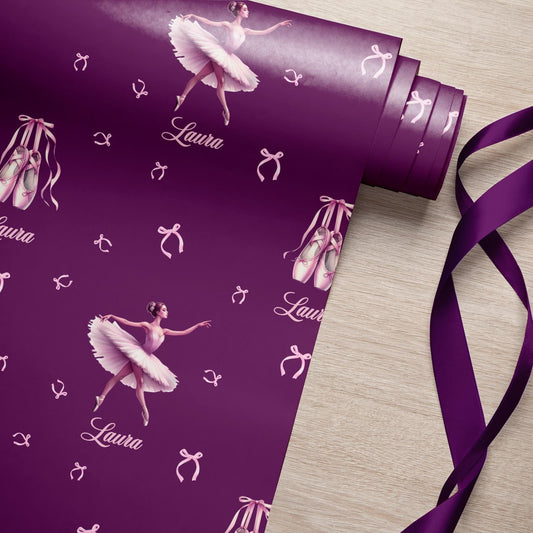 Personalized Ballet Christmas Wrapping Paper Ballerina Birthday Gift Wrap Christmas Ballet Dancer Gift Wrapping with Name Daughter Niece Sis - LAUMIANstudio