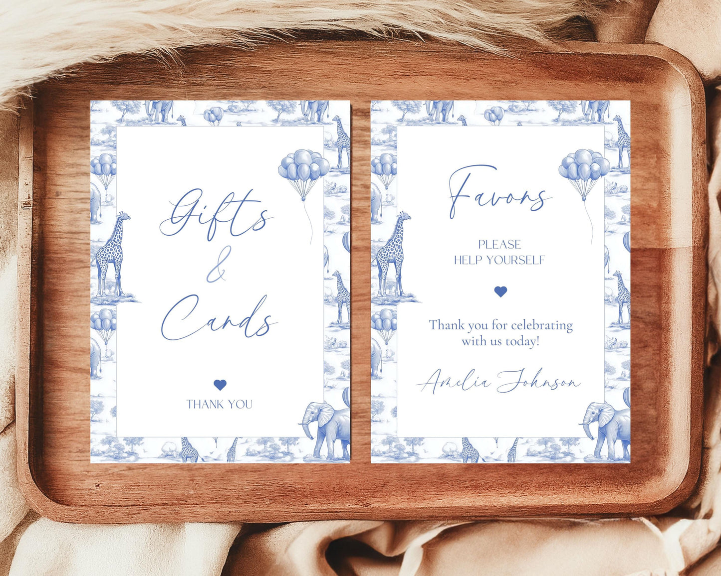 Favor Baby Shower Safari Sign Card and Gift Sign Blue Baby Shower Table Sign Baby Boy Shower Chinoiserie Print Dusty Blue Sign with Animals - LAUMIANstudio