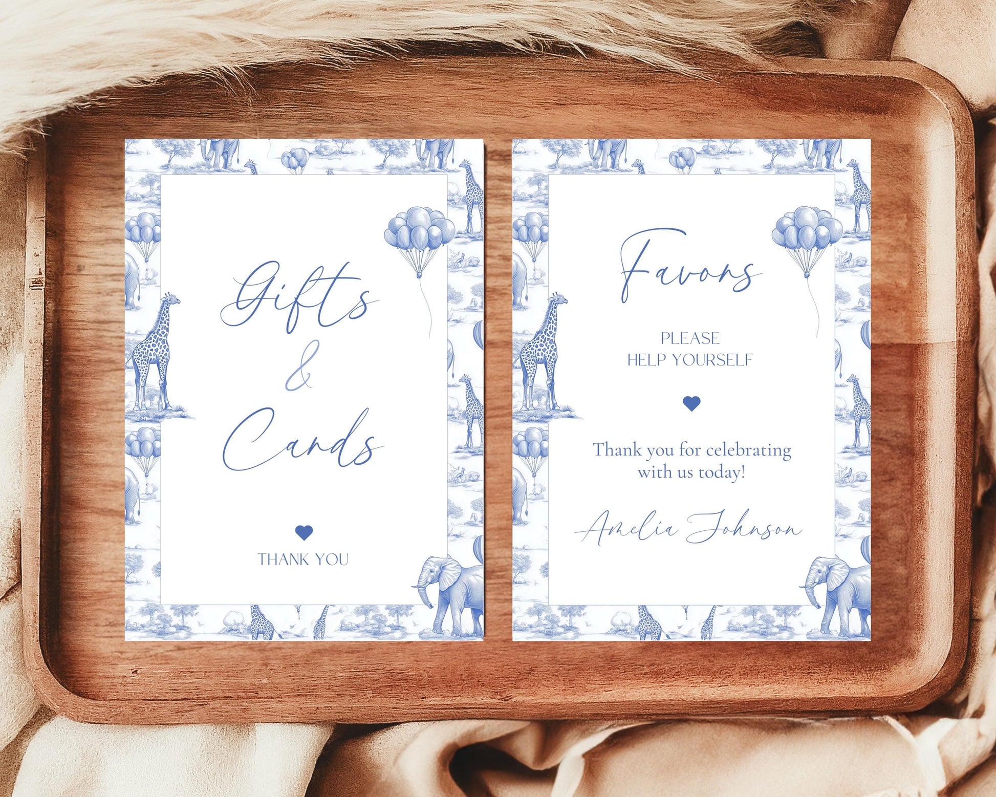 Favor Baby Shower Safari Sign Card and Gift Sign Blue Baby Shower Table Sign Baby Boy Shower Chinoiserie Print Dusty Blue Sign with Animals - LAUMIANstudio