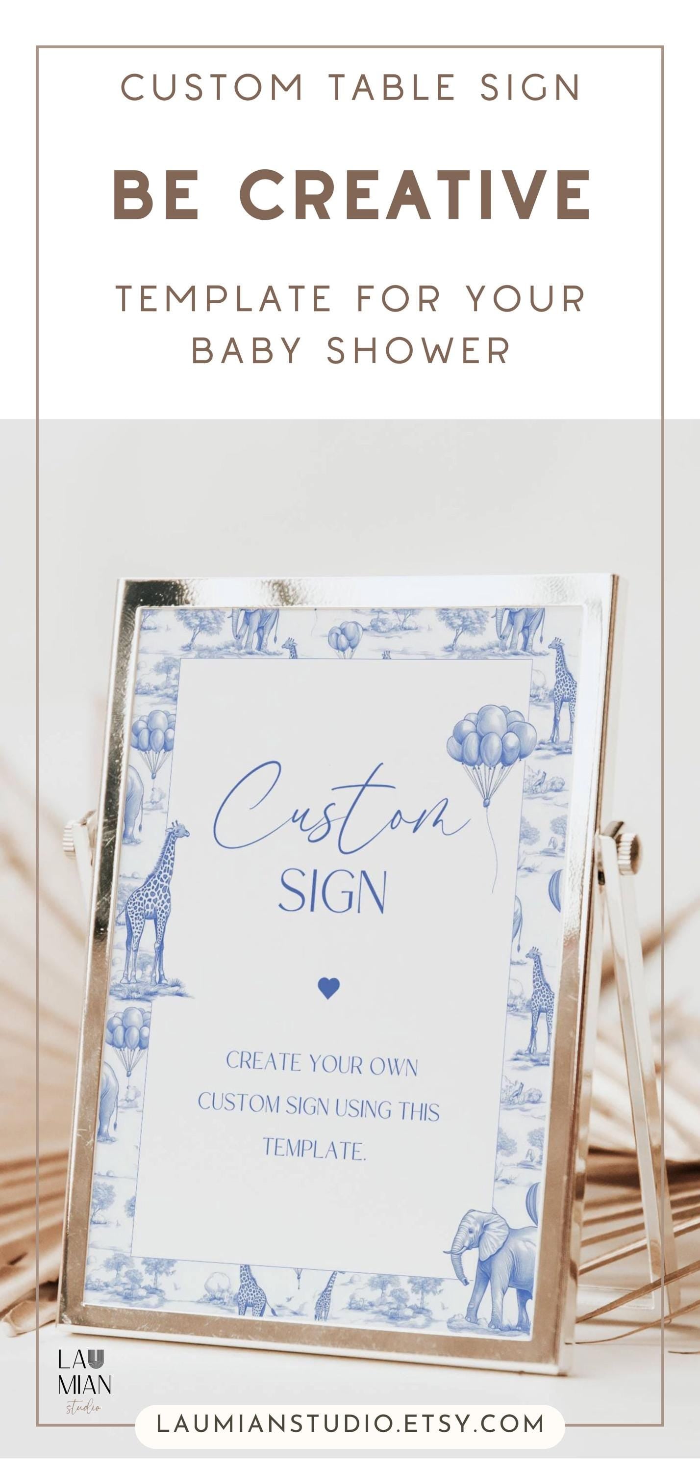 Blue Chinoiserie Custom Sign Printable Template Toile de Jouy Table Sign Toile Safari 1st Birthday Sign Editable Canva Template Sign Shower - LAUMIANstudio