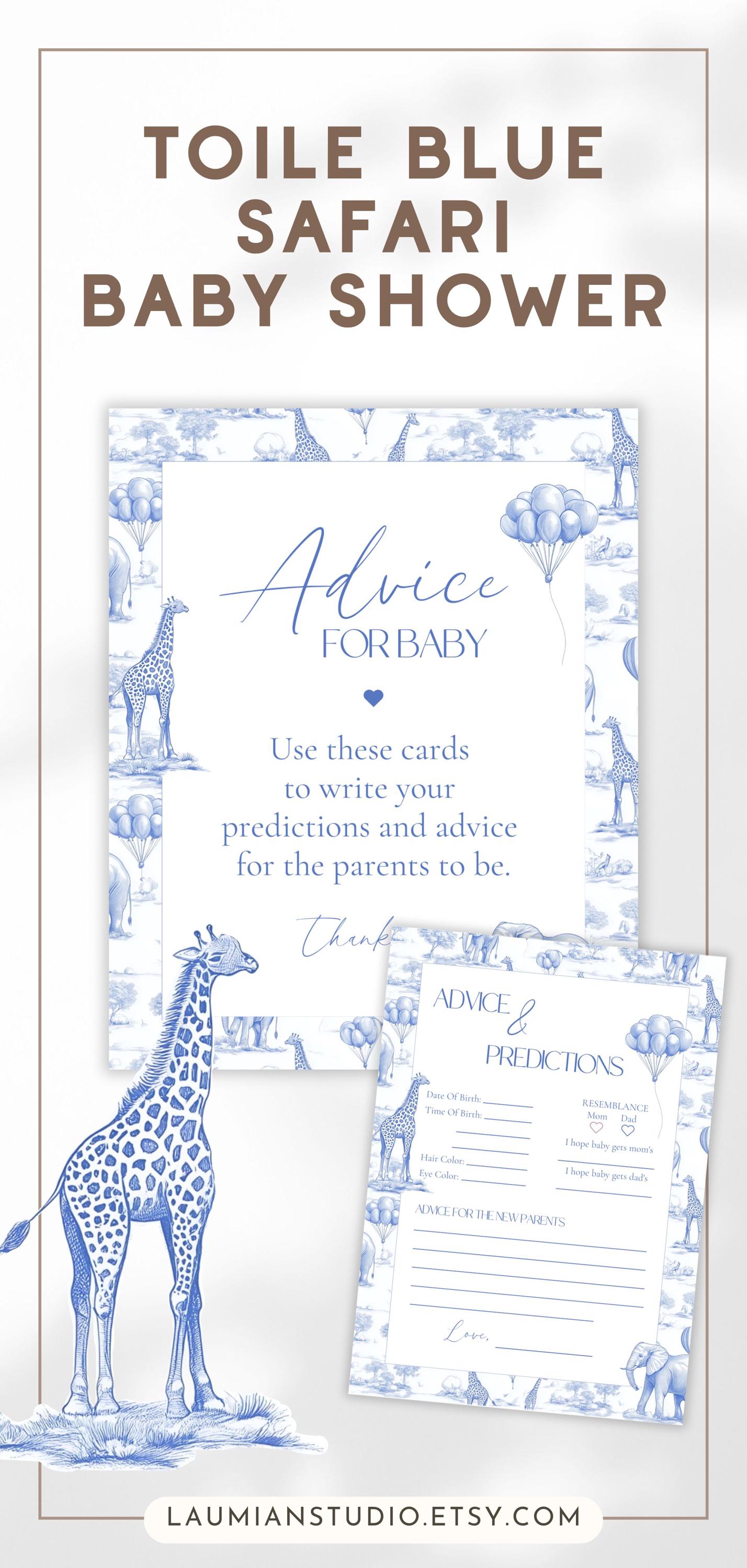 Elegant Blue Minimalist Baby Shower Advice Writing Card Modern Baby Advice Sign Toile Blue Animal Advice for New Parent Printable Template - LAUMIANstudio