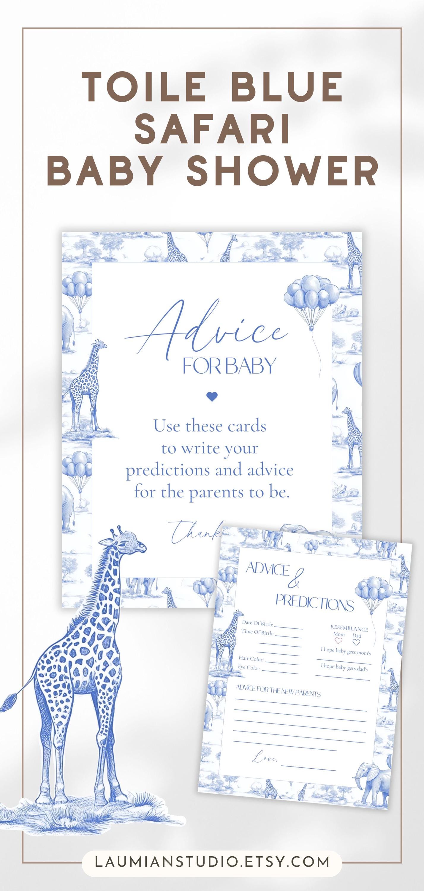 Blue Toile de Jouy Advice for Baby Card Template Chinoiserie Baby Brunch Advice for Baby Sign Blue Safari Toile Sign Advice for Baby Cards - LAUMIANstudio