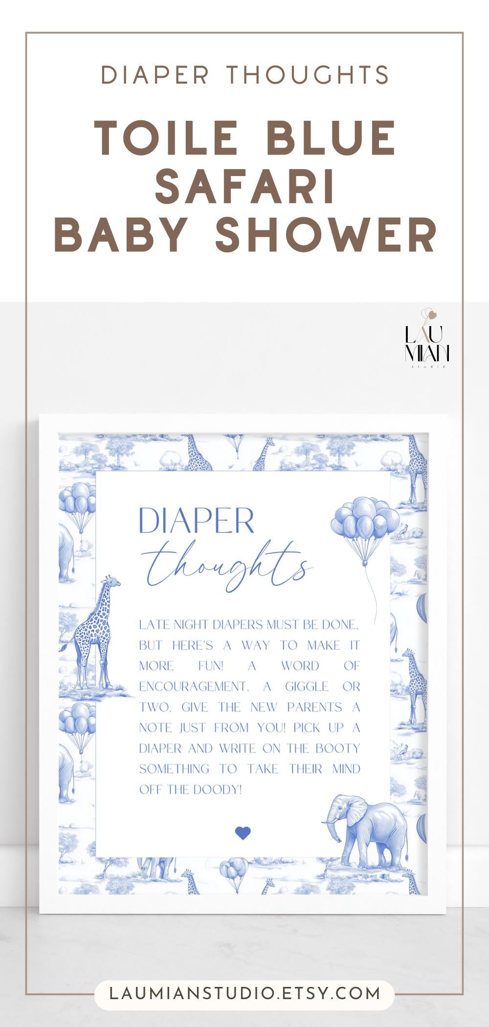 Blue Chinoiserie Baby Shower Diaper Thoughts Sign Printable Template Baby Shower Sign Diaper Thoughts DIY Editable Canva Template Sign - LAUMIANstudio