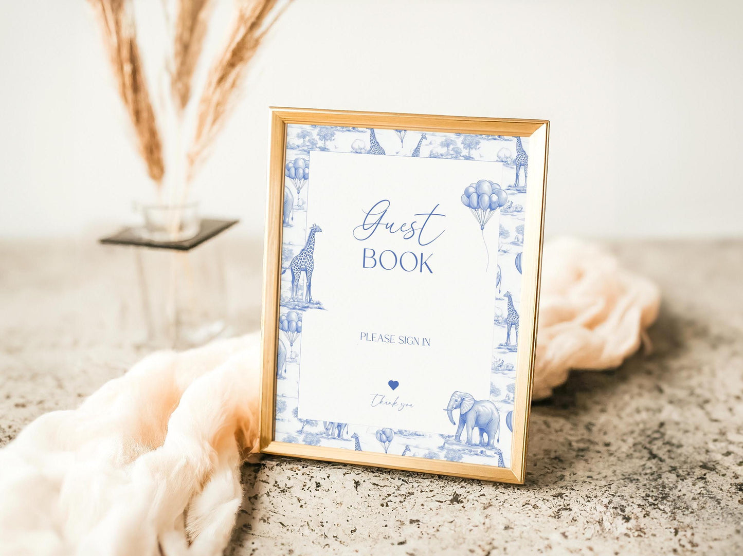 Baby Shower Table Signs: Blue Toile Safari, Animal Table Decor, Printables, Editable Canva Template - LAUMIANstudio