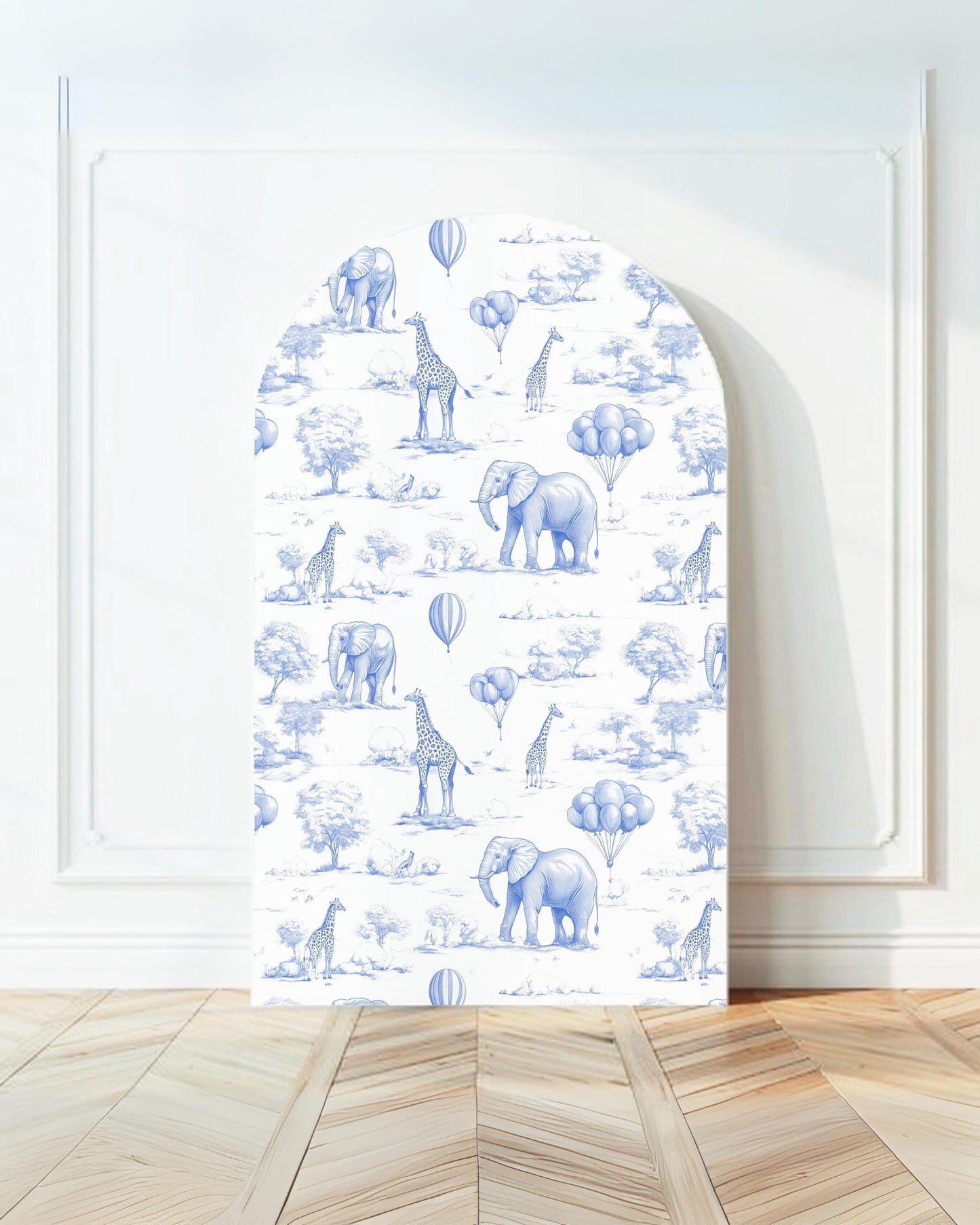 Toile de Jouy Arch Backdrop Elegant Blue Safari Toile Baby Birthday Party Chinoiserie Large Decoration Luxury First Birthday Party Prop - LAUMIANstudio