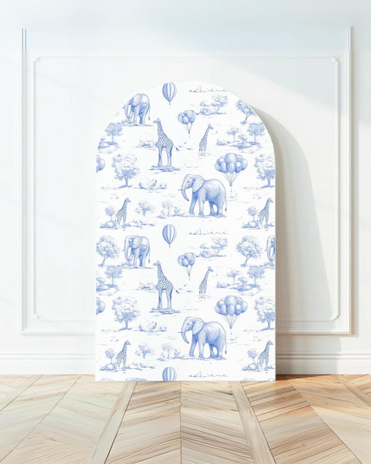 Toile de Jouy Arch Backdrop Elegant Blue Safari Toile Baby Birthday Party Chinoiserie Large Decoration Luxury First Birthday Party Prop - LAUMIANstudio