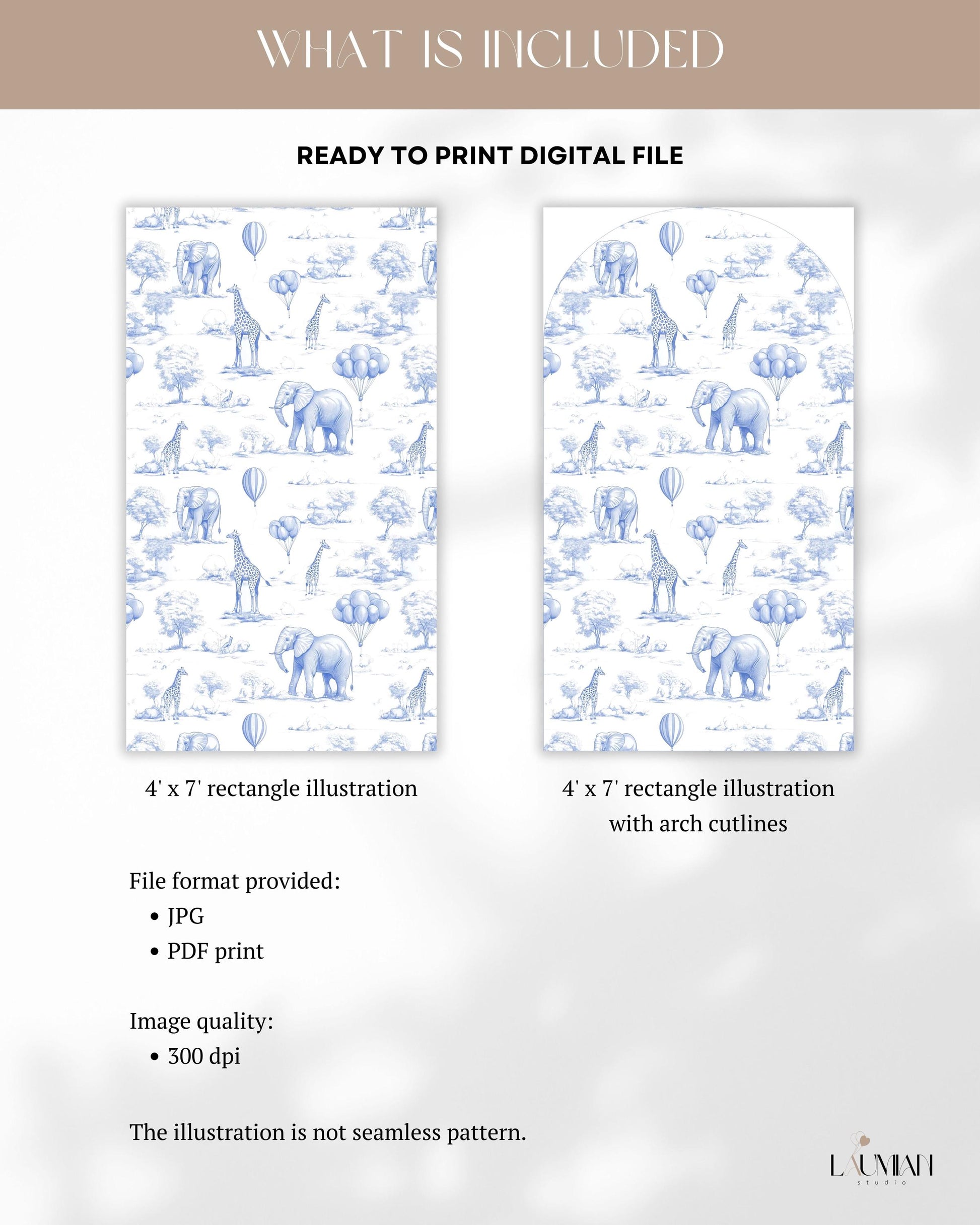Toile de Jouy Arch Backdrop Elegant Blue Safari Toile Baby Birthday Party Chinoiserie Large Decoration Luxury First Birthday Party Prop - LAUMIANstudio